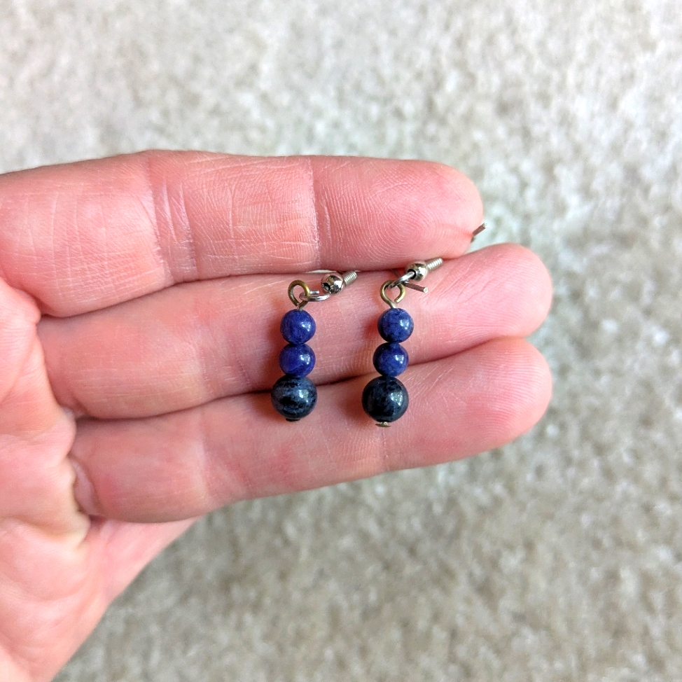 Sapphire Dangle Earrings. Genuine Polished Gem Stone Beads.